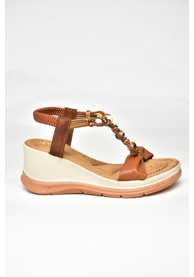 Fox Shoes U258924409 Taba Dolgu Tabanlı Kadın Sandalet Taba