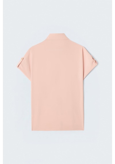 Sateen Kol Detaylı Salaş Gömlek - Pudra-137626