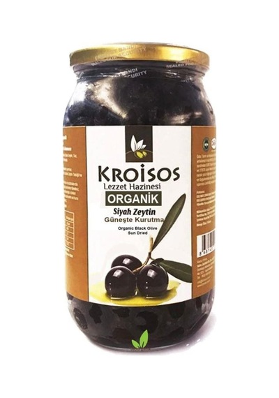 Kroisos Organik Siyah Zeytin Güneşte Kurutulmuş 650 Gr Cam Ambalaj