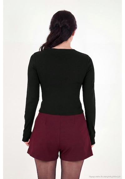 Lela Pamuklu Bisiklet Yaka Crop Bluz Kadın Bluz 5867060 Siyah
