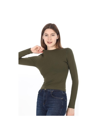 Penyebizden Likralı Pamuk Crop Tişört -slim Fit-haki
