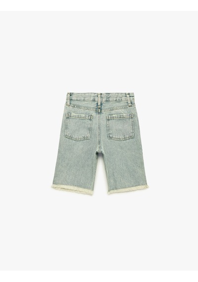 Koton Yıpratma Detaylı Pamuklu Cepli Denim Şort Lıght Indıgo 6skb40018td Açık Mavi