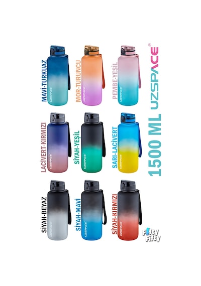 Uzspace Motivasyon Matarası 1500 Ml Mega Büyük Boy Çift Renk 8 Fa