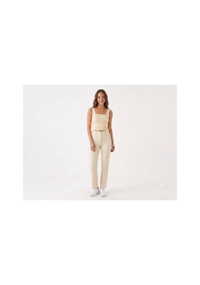 Onno Style Women Kolsuz Askılı Kare Yaka Fitilli Triko Kadın Bluz Krem