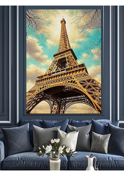 Tablo Mega Paris Eyfel Kulesi Bulutlu Hava Dekoratif Kanvas - Mdf Ahşap Tablo