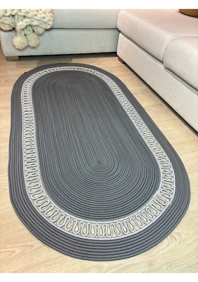 Mavaux Lotus Jüt Hasırlı El Örgüsü Kilim Antrasit - Gri