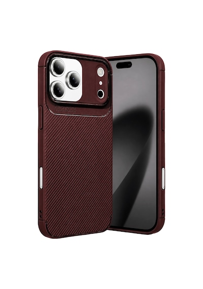 Newface - 468 - Apple iPhone Uyumlu 17 Pro Auto Focus Karbon Kapak - Glblseme - - Bordo