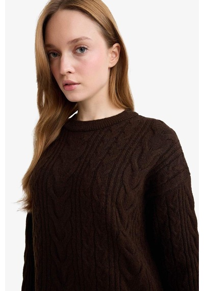 Defacto Relax Fit Bisiklet Yaka Triko Kazak Tunik F4530ax25wnbn341 Kahve-bn341