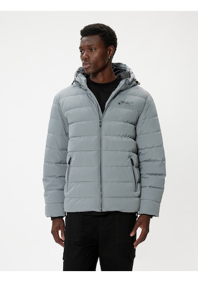 Koton Şişme Mont Slim Fit Fermuarlı Slogan Baskılı Gri 5wam20093hw Gri