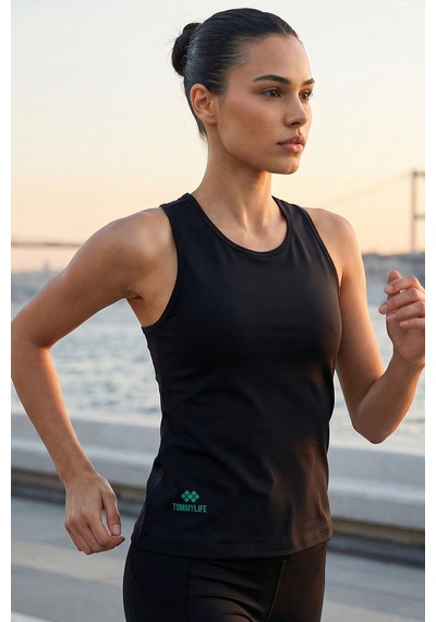 Tommy Life Siyah Standart Fit Çapraz Sırt Detaylı Kadın Spor Atlet - 97296
