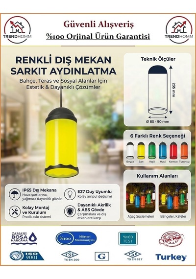 Trendhomm Ağaç Feneri - Dekoratif Bahçe Feneri - Su Geçirmez - Sarı