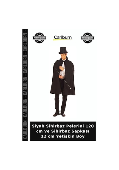 Siyah Sihirbaz Pelerini 120 Cm Ve Sihirbaz Şapkası 12 Cm Yetişkin Boy Sahne Hazırlık Eğlence