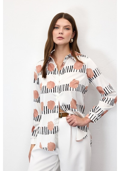 Sateen Desenli Klasik Gömlek - Mocha-137019 Kahverengi
