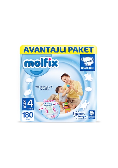 Molfix Bebek Bezi 4 Numara Maxi Avantajlı Paket 180 Adet