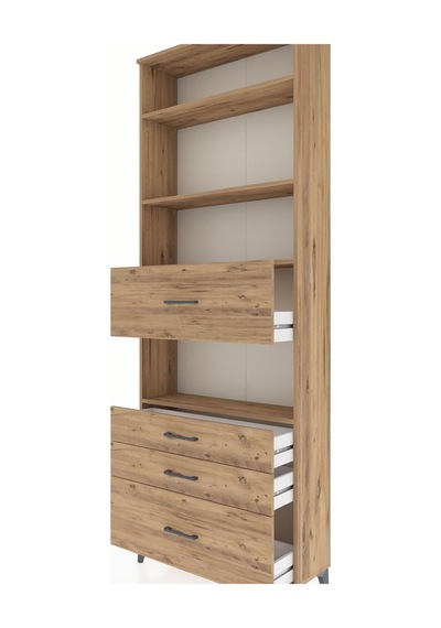 Arges Dolap 4 Raflı 4 Çekmeceli 88x30x243 Çam-çam Çam