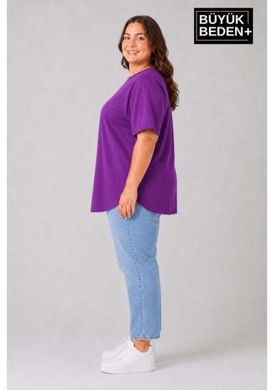 Superlife Süperlife Büyük Beden Kadın Bisiklet Yaka Basic Oval Etek Detalylı 3xl-6xl Uzun Tunik Spr26btsk502 Mor