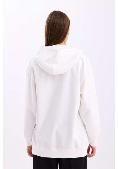 Pastelastore Pamuklu Kapüşonlu 2 İplik Baharlık Oversize Sweatshirt Ekru