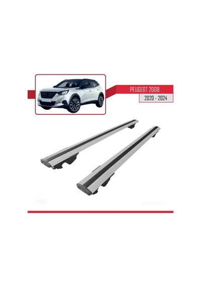 Peugeot 2008 2020 Ve Sonrası İle Uyumlu Hook Model Anahtar Kilitli Ara Atkı Tavan Barı Gri