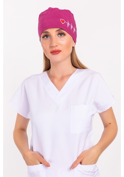 Vişne Kalp Ritimli Nakışlı Doktor Hemşire Hastane Cerrahi Bone B1
