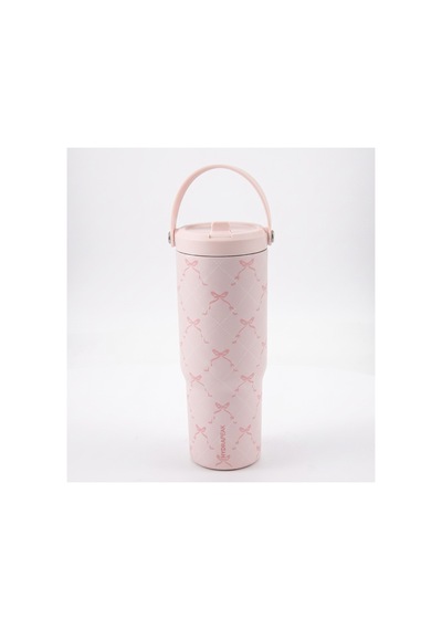 Hydrapeak Pembe Fiyonklu Paslanmaz Çelik Termos - Taşıma Kulplu Pipetli Termos Mug 946ml