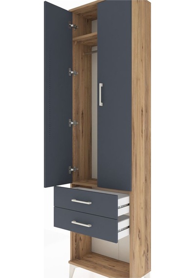 Arges Dolap 2 Raflı 2 Çekmeceli Tek Askılı 60x30x221 Çam-antr... Çam