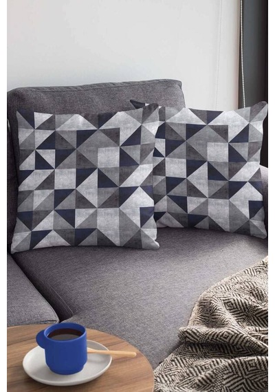 Lacivert Geometrik Çift Taraflı Yastık Kırlent Kılıfı Krl382n11