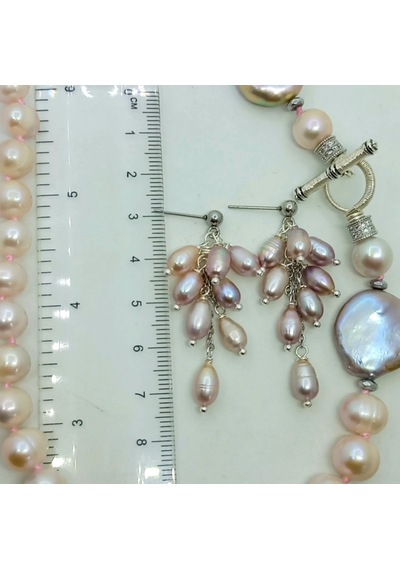 2781 Doğal Pembe İnci Zirkon El Yapımı Düğümlü Kolye 271 - Pembe İnci