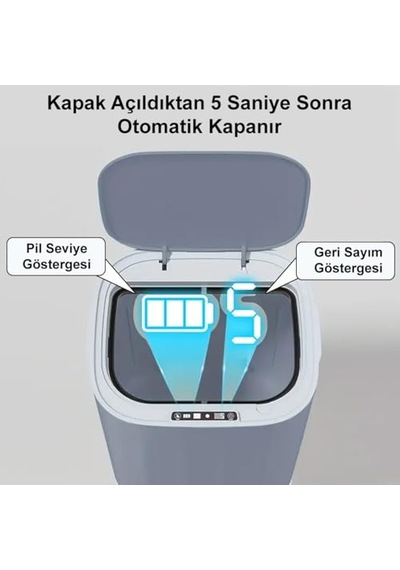 Greentech Sensörlü 28 Litre Çöp Kovası Şarj Edilebilir Lityum Pilli / Gt-sc07s Çok Renkli