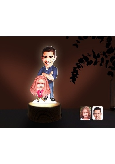 Kişiye Özel Baba Kız Karikatürlü Dekoratif 3D Biblo Led Işıklı Ge (483006634)