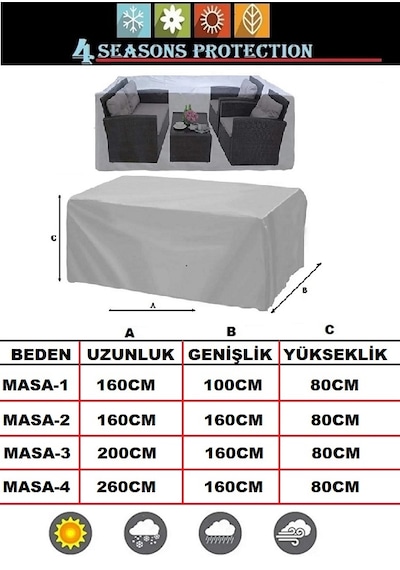 Premium Kalın Bahçe Mobilya Brandası Masa Sandalye Kılıfı,bedenli Gri - Gri