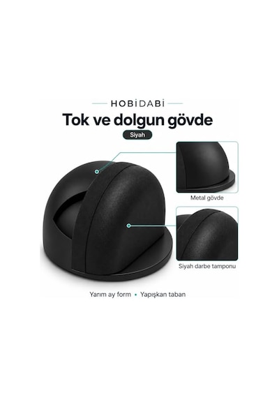 Yarımay Yapışkanlı Kapı Kolu Stoperi, Metal Kapı Tamponu, Koruyucu Kapı Durdurucu 5, Siyah