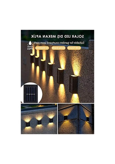 4 Led'li Güneş Enerjili Duvar Lambası, Çift Taraflı Aydınlatma 10 Parça Siyah