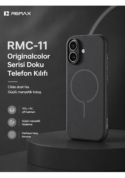 Remax  Apple iPhone 17 Magsafe Uyumlu Metal Tuşlu Premium Kılıf Rmc-11 Siyah