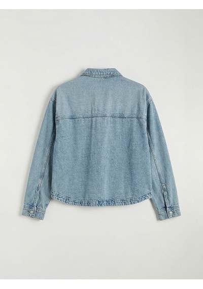 Lcw Vision İndigo Gömlek Yaka Oversize Kadın Jean Ceket
