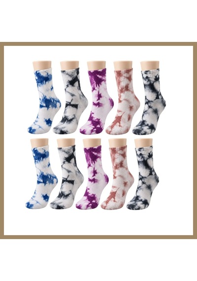 Kahveci.store Unisex Batik Desenli Çorap 10'lu Set Pamuklu Renkli Uzun Soket Dikişsiz Nefes Alan Günlük Spor Çorabı 22 Çok  Renkli