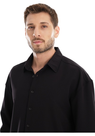 Redline Base Oversize Yumuşak Teri Emen Kolay Ütü Nefes Alan Erkek Gömlek Siyah