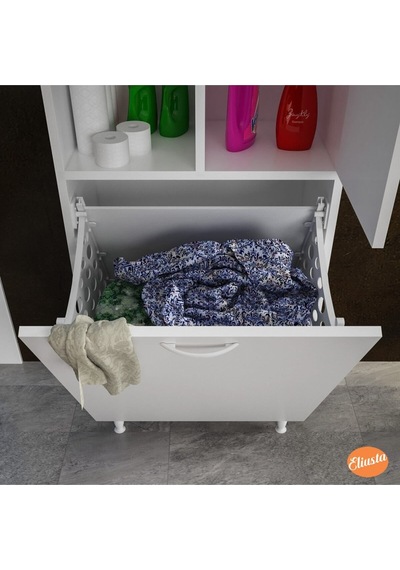 Tek Kapaklı Sepetli Banyo Dolabı Beyaz
