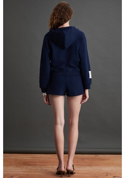 Ethıquet Lyka  Kadın Organik Pamuk 3 Iplik Içi Şardonlu Süs Etiketi Detaylı Regular Lacivert Sweatshirt