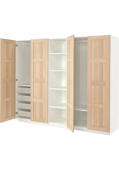 Ikea Beyaz Modern Kapaklı Gardırop Beyaz-ağartılmış Meşe Görünümlü