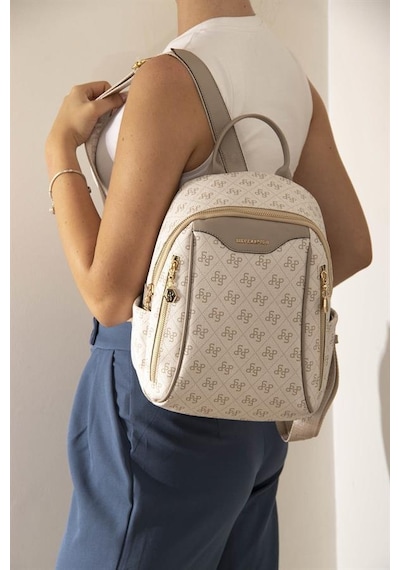 Silver Polo Sp906 Kadın Sırt Çantası Monogram Bej-kum