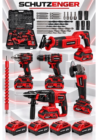 4 Akülü 5 Li Set Şarjlı Tilki Kuyruğu-somun Sökme-taşlama-kırıcı Delici Hilti-matkap Kömürsüz Kırmızı Pt9011