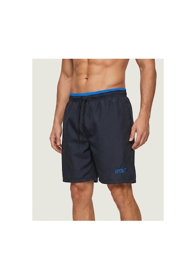 Neco Giyim Erkek Siyah Mavi Beli Lastikli Spor Deniz Şortu Siyah