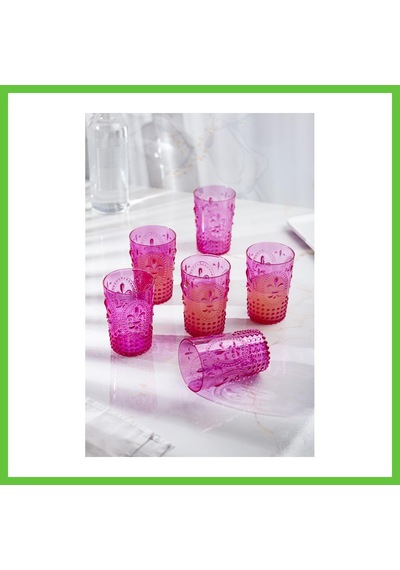 Bezos Akrilik Pembe 6'lı Kısa Bardak & Su Meşrubat Kahve Yanı Bardağı 400 Ml Cam Değildir Dmc