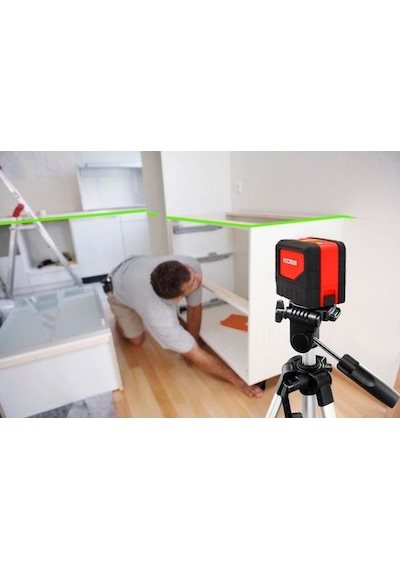 Kobb Kbl92gtp 30 Metre Profesyonel Yatay Ve Dikey Otomatik Hizalamalı Yeşil Çapraz Çizgi Lazer, 2 Noktalı Şakül Lazer Distomat + Mini Tripod + Tripod