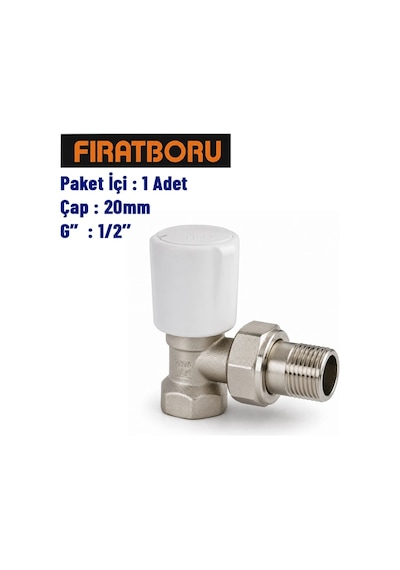 Fırat Pp Düz Radyatör Vana 20mm, 1/2'', 1 Adet, 7b92020127