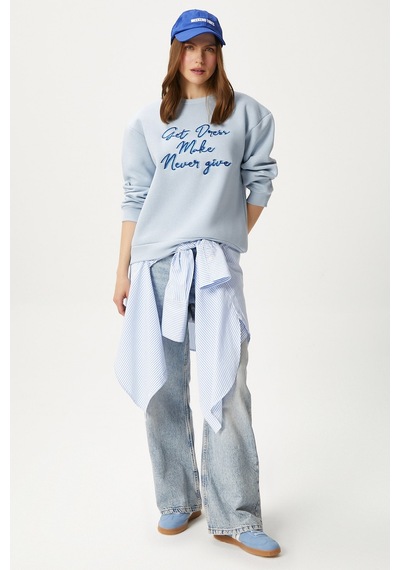 Kadın Dress Nakışlı Mavi Sweatshirt Mavi