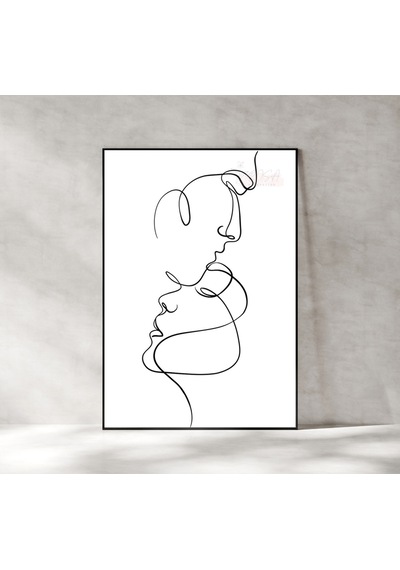Çizgisel Çerçevesiz Poster Erkek Ve Kadın - Dijital Baskı - Soyut Çizgisel Temalı Poster