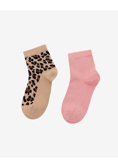 Skechers 2'li Paket Softluxe Bilek Üstü Çorap Kadın Leopar-pembe Çorap S2520317-3474