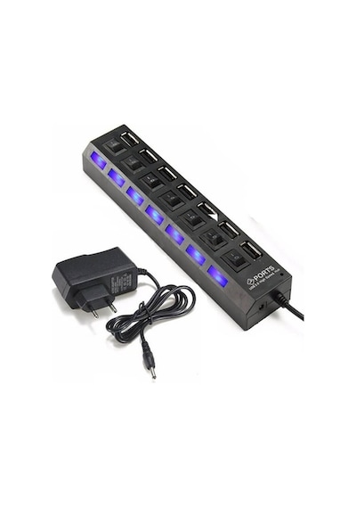 7 Port Usb Hub Çoklayıcı Çoğaltıcı Onoff Düğmeli Işıklı Adaptörlü (492982846)