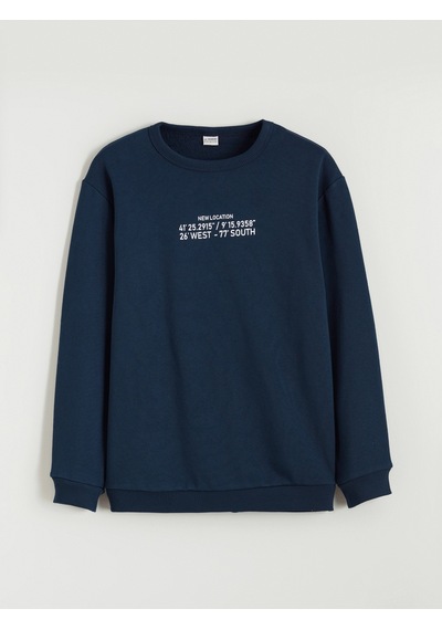 LC Waikiki Lcw Kids Lacivert Baskılı Erkek Çocuk Kalın Sweatshirt New Navy